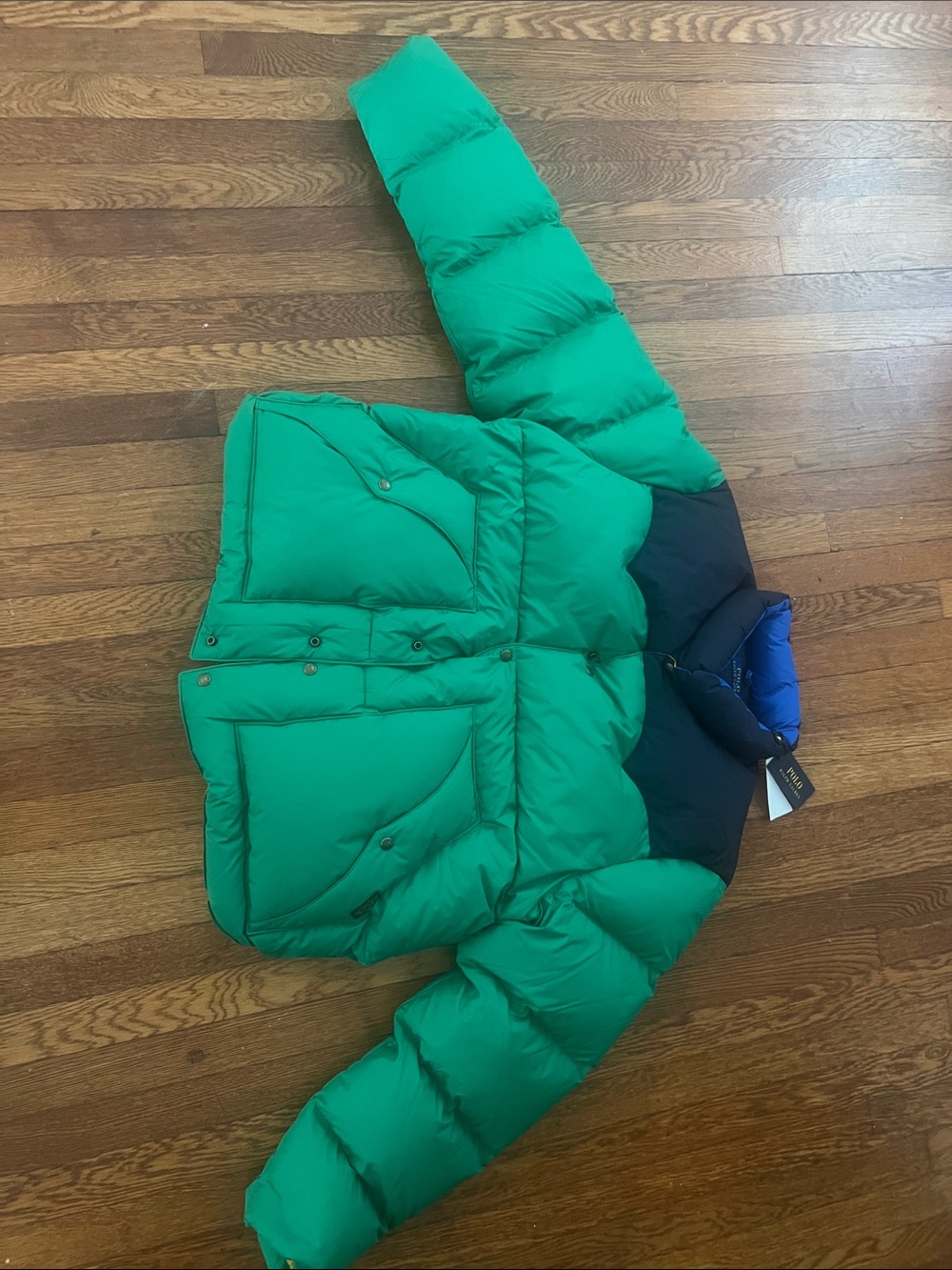 Polo Ralph Lauren Men's Colorblock Puffer Jacket 2XL Full Zip Green Black